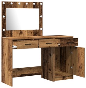 Set di tavolo da trucco 2 pezzi con led in legno vecchio e legno ingegnerizzato