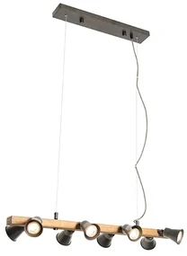 Lampada a sospensione rurale nera con legno 8 luci - JELLE