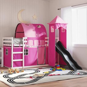 Letto A Castello Con Scivolo E Tende Rosa 90x190 Cm /