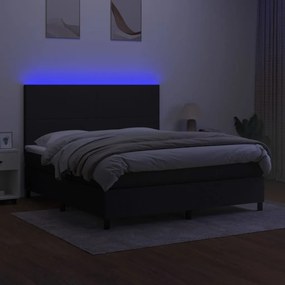 Letto a molle con materasso e led nero 160x200 cm in tessuto