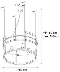 Lampada a sospensione industriale nera con rack rotondo 4 luci - Cage Rack