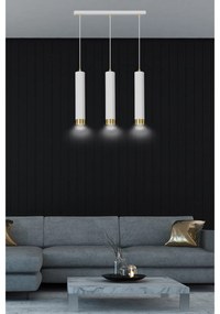 Lampadario 3 Luci Brunilde In Acciaio Bianco E Tubolari In Bianco E Oro