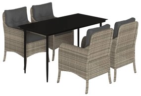Set pranzo da giardino 5pz con cuscini grigio chiaro polyrattan