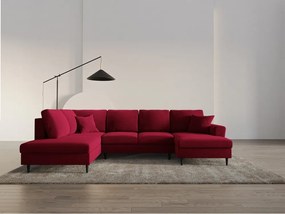 Divano angolare rosso allungabile e con contenitore (con penisola a sinistra/a U) con rivestimento in velluto Kyoto – Cosmopolitan Design