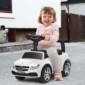 Costway Macchinina giocattolo per bambini, Mercedes Benz con clacson musica scompartimento sotto il sedile Bianco