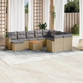 Set divani da giardino 11 pz con cuscini beige in polyrattan