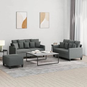 Set Di Divani 3 Pz Con Cuscini Grigio Scuro İn Tessuto /