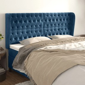 Testiera Ad Orecchio Blu Scuro 183x23x118/128 Cm İn Velluto /