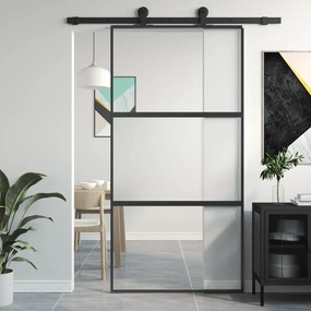 Porta Scorrevole Nera 102,5x205 Cm Vetro Temperato E Alluminio /