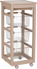 Carrello cucina SLIM in legno di faggio 3 cesti e 1 cassetto Tortora