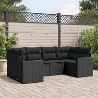 Set Divano da Giardino 6 pz con Cuscini Nero in Polyrattan 3251712