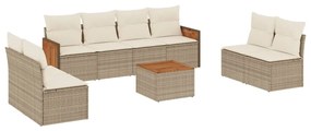 Set Divano da Giardino 9 pz con Cuscini Beige in Polyrattan