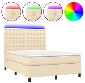 Letto a molle con materasso e led crema 140x190 cm in tessuto