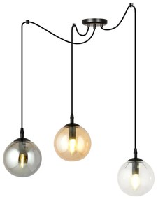 Lampadario 3 Luci Gigi In Acciaio Nero Con Cavo Lungo E Vetri Multicolor