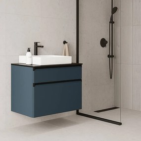Mobile da bagno sospeso sotto lavabo L 99.5 x H 60 x P 45.5 cm blu opaco, 2 cassetti Fusion