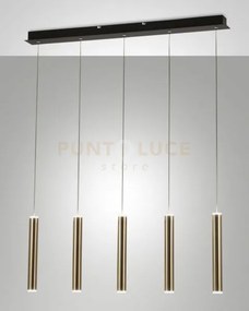 Prado lampadario a sospensione nero e ottone satinato l.90x8cm 5 lu...