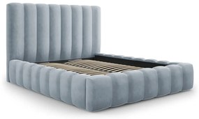 Letto matrimoniale imbottito azzurro con contenitore con griglia 200x200 cm Kelp - Micadoni Home