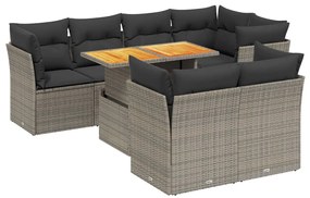 Set divano da giardino 8 pz con cuscini grigio in polyrattan