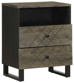 Comodino Nero 50x33x62 Cm İn Legno Massello Di Mango /