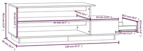 Tavolino da Salotto Grigio 120x50x40,5cm Legno Massello di Pino