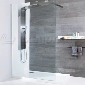 Porcelanosa Yove parete doccia 140xh.195 fissa walk-in vetro trasparente profilo in alluminio cromo