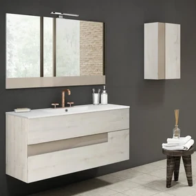 Mobile da bagno sotto lavabo VISOBATH Vision betulla e tortora laminato opaco L 100 x H 55 x P 45 cm 2 cassetti, lavabo non incluso