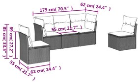 Set divano da giardino 5pz con cuscini grigio chiaro polyrattan