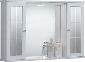 Specchiera da bagno PLUTONE 90 bianco lucido a 2 ante con specchi e luce LED
