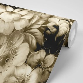 Carta da parati autoadesiva – Fiori in versione seppia