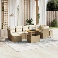 Set Divano da Giardino 8 pz con Cuscini Beige in Polyrattan 3275487