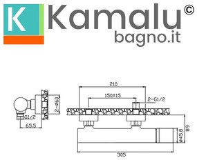 Kamalu - Miscelatore doccia finitura cromo con dettaglio in marmo nero | MARMO-NERO