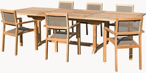 Set da pranzo da giardino in legno di teak Fun con foro per ombrellone, set da 7