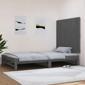 Testiera Da Parete Grigia 108x3x90 Cm İn Legno Massello Di Pino /