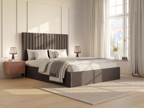Letto con contenitore 180 x 200 cm con testata letto impunture verticali Velluto a coste Tortora SARAH