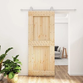 Porta Scorrevole Con Set Hardware 85x210 Cm Legno Massello Pino /