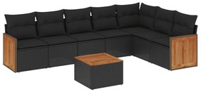 Set divani da giardino con cuscini 8 pz nero in polyrattan