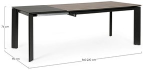 Tavolo BRIVA in acciaio nero e piano in ceramica marrone, allungabile 160&#215;90 cm &#8211; 220&#215;90 cm