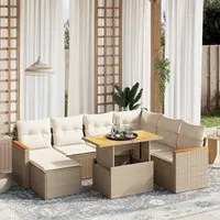 Set Divano da Giardino 8 pz con Cuscini Beige in Polyrattan 3273193