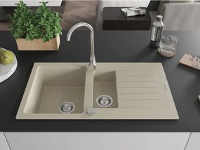 Mexen Matias lavello in granito 1,5 vasche con gocciolatoio 900 x 505 mm, beige, sifone cromato - 6502901505-69