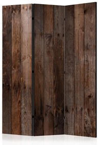 Paravento separè Casetta di legno (3 parti) - sfondo di legno marrone intenso
