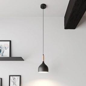 Luminex Lampada a sospensione Noak, nero/legno naturale, Ø 17 cm