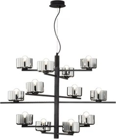Lampada a sospensione FIGARO 94 cm a 12 luci in metallo con diffusori in vetro NERO