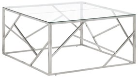 Tavolino Salotto Argento Acciaio Inossidabile Vetro Temperato /