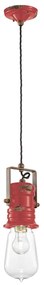 Lampadario Industrial Urban Ferro E Ceramica Vintage Rosso 1 Luce E27 37Cm
