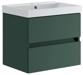 Mobile sottolavabo e lavabo Kora laccato opaco verde foresta H 50 x P 45.5 cm 1 vasca 2 cassetti