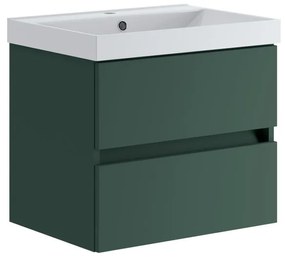 Mobile sottolavabo e lavabo Kora per vasca centrale laccato opaco verde foresta L 59.5 x H 50 x P 45.5 cm 2 cassetti