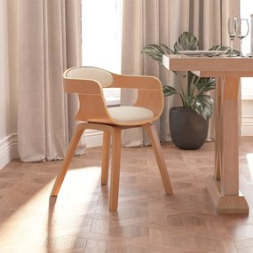 Sedia Da Pranzo Crema İn Legno Curvato E Similpelle /