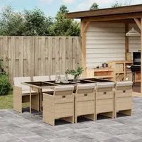 Set da Pranzo da Giardino 9 pz con Cuscini Beige in Polyrattan 3277689