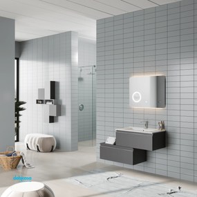 Mobile Bagno Sospeso "Albatros" Da 80 Cm Con Cassetti Sfalsati Lavabo E Specchio Finitura Lino