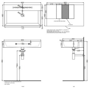 Cielo Smile lavabo 80x46 monoforo rettangolare sospeso o da appoggio con troppo pieno in ceramica talco